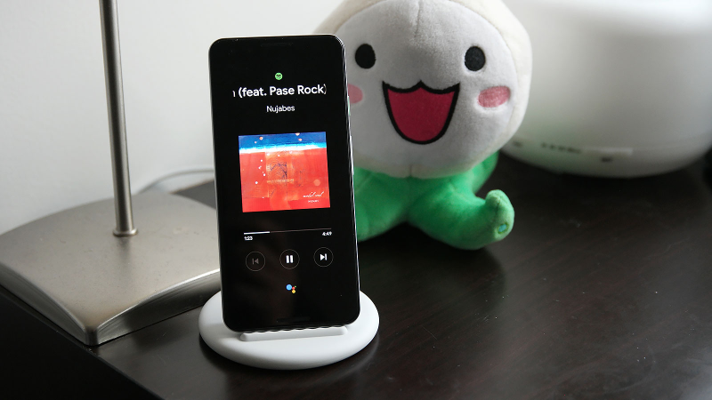 The Pixel Stand’s music screen is a good way to keep tabs on your music while you’re getting ready in the morning.